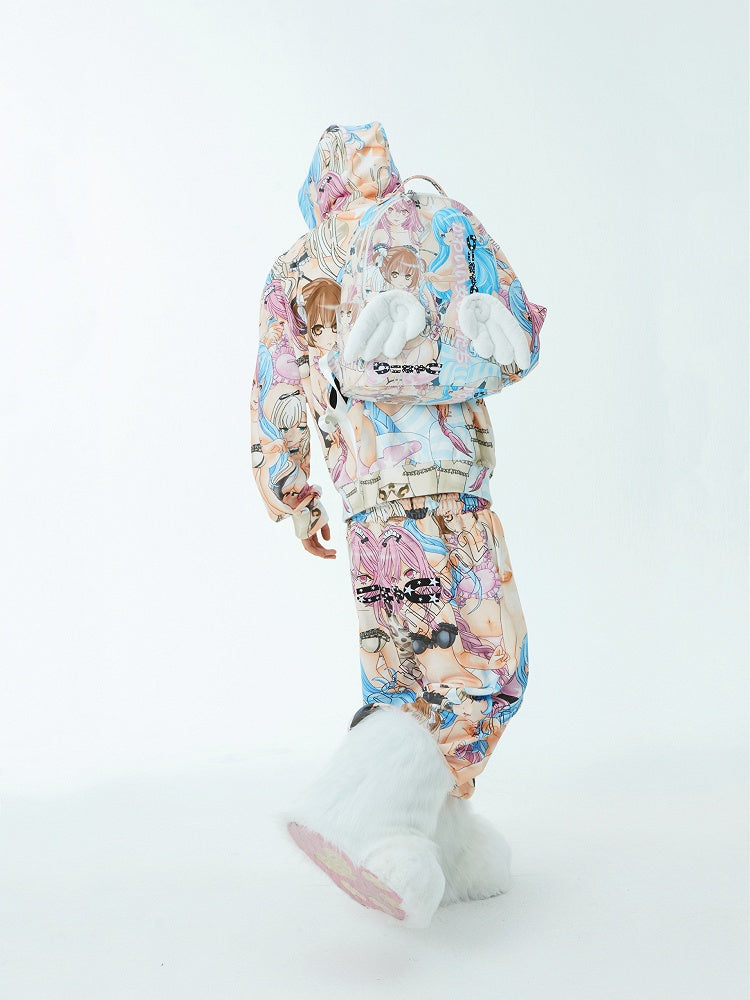 Elastic Waist Cartoon Print Straight-Leg Pants Colorful