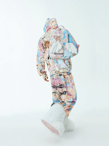 Angel Wings with Backpack Colorful Cartoon Print PU