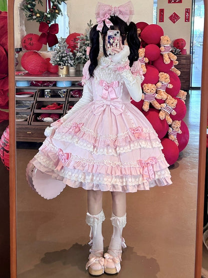 Sleeves Pink Puff Lolita Bow Old Dress Accents with Short School