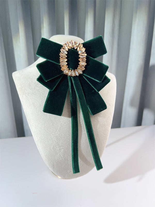 Rhinestoned Velvet Big Bow Brooch