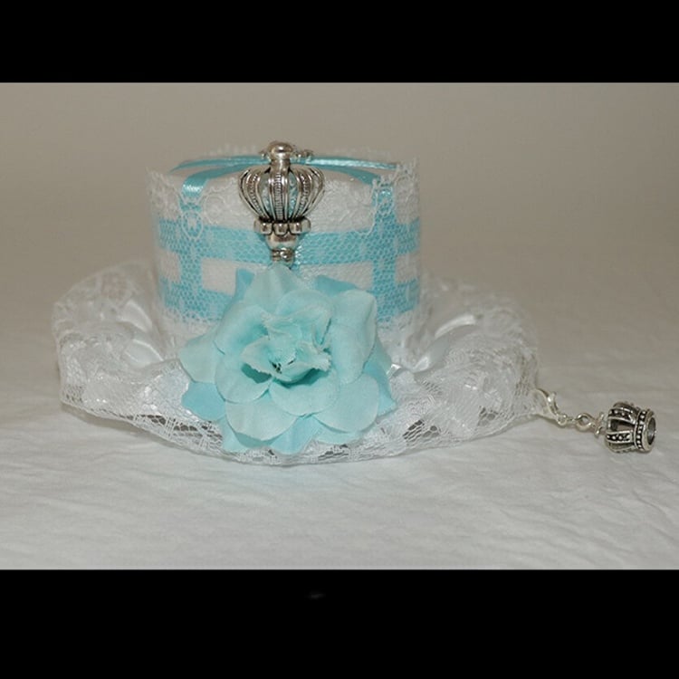 Blue/White Floral Crown Mini And Design Decorated Hat Rhinestone