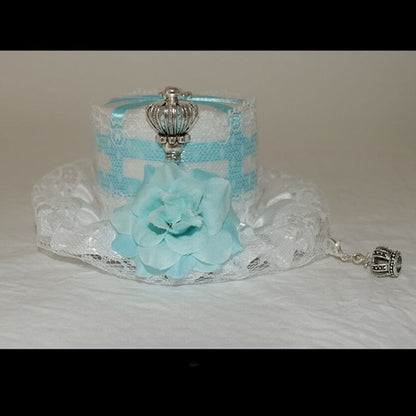 Blue/White Floral Crown Mini And Design Decorated Hat Rhinestone