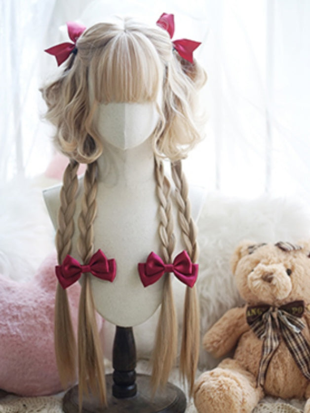 Black/Caramel/Khaki/Milk White Waist Length Curly Wig With Full Bangs