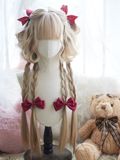Black/Caramel/Khaki/Milk White Waist Length Curly Wig With Full Bangs