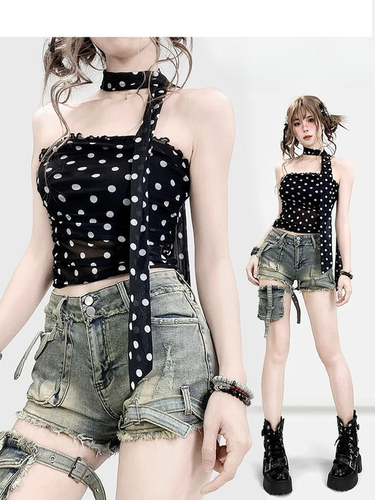 Polka-dot Edge Bittersweet Double Black Tube Pattern Top Ruffle