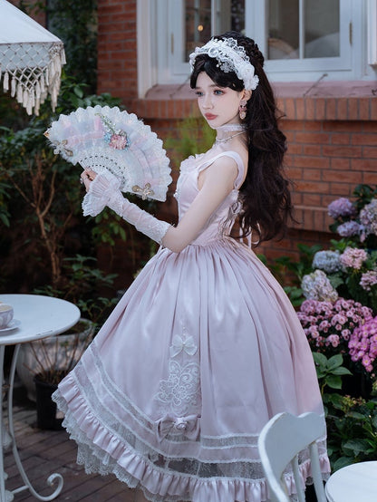 Rosette Light Pink Elegant Wedding Hanayome Lolita Jumper Skirt + Underskirt