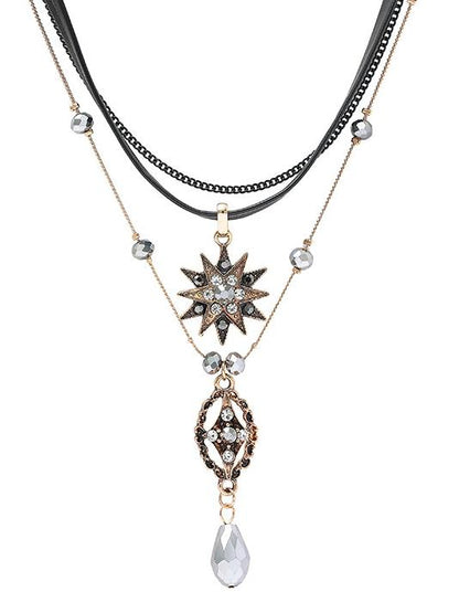 Gothic Rhinestone Multi-Layered Necklace Black