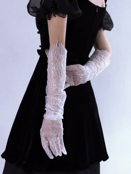 Design Hollow-out Gloves Black/White Lace