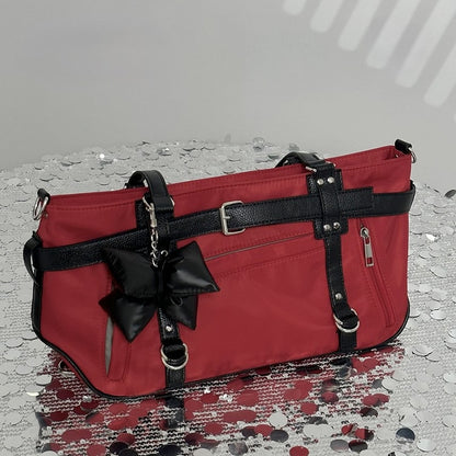 Red Medium-Sized Tote Bag with Sweet and Edgy Belt Accents Charming