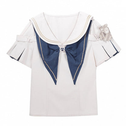 Shirt Sleeves Short Bowknot Sailor Collar