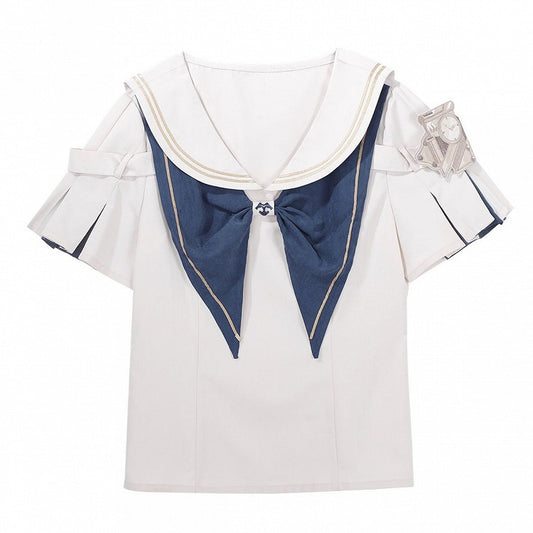 Shirt Sleeves Short Bowknot Sailor Collar