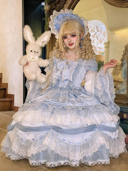 Light Blue Bowknot Details Lace Trim Lolita Bonnet