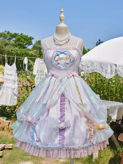 Candy Decorated Purple Straps Bead Dress Sweet JSK and Lolita Spaghetti Light