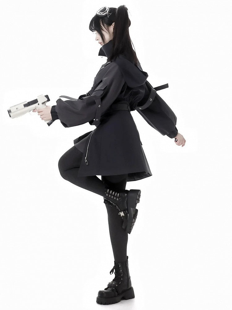 Black Buckle Straps Cyberpunk Skirt