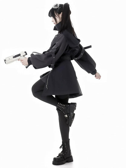Black Buckle Straps Cyberpunk Skirt