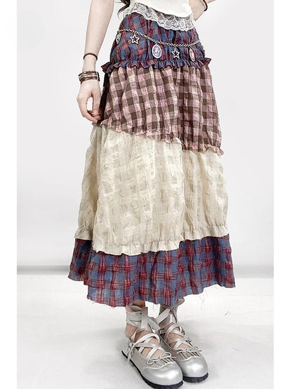 Trim Skirt Pattern Tiered Ruffles Pink Bittersweet Plaid