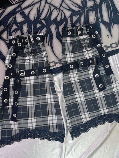Black&White/Pink/Blue/Black&Grey Plaid Leg Warmers with Buckle Straps