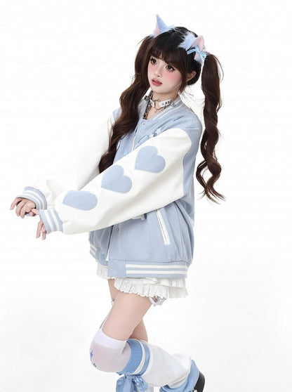 Veste de baseball Yume Kawaii rose/bleu avec appliques clés