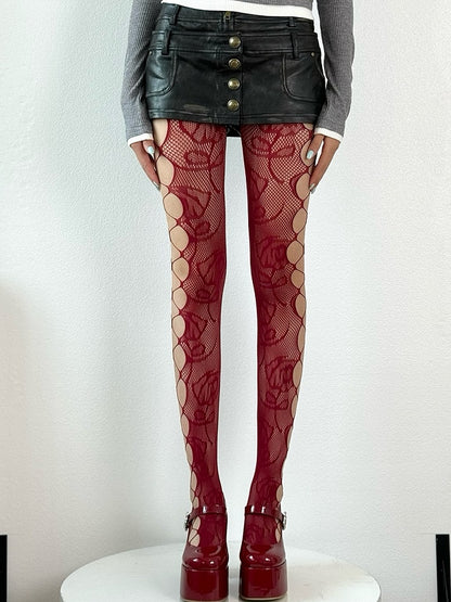 7 Options Color Y2K Cut-out Design Tights Details Floral