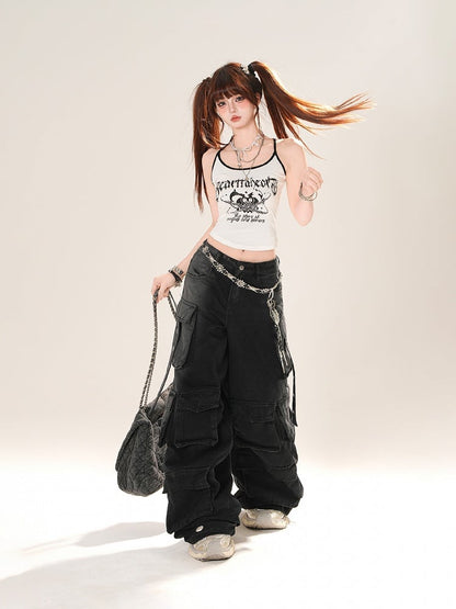 Black/White Slim-Fit Graphic Cami Top