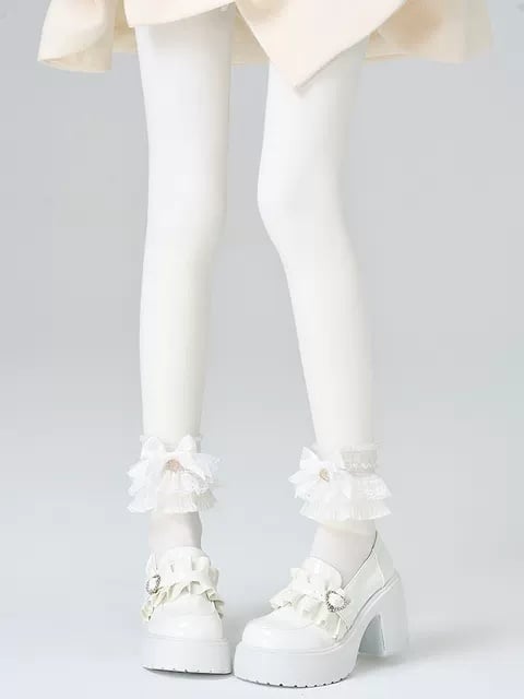 White Tights White Lace Bowknot Leg Loops Set