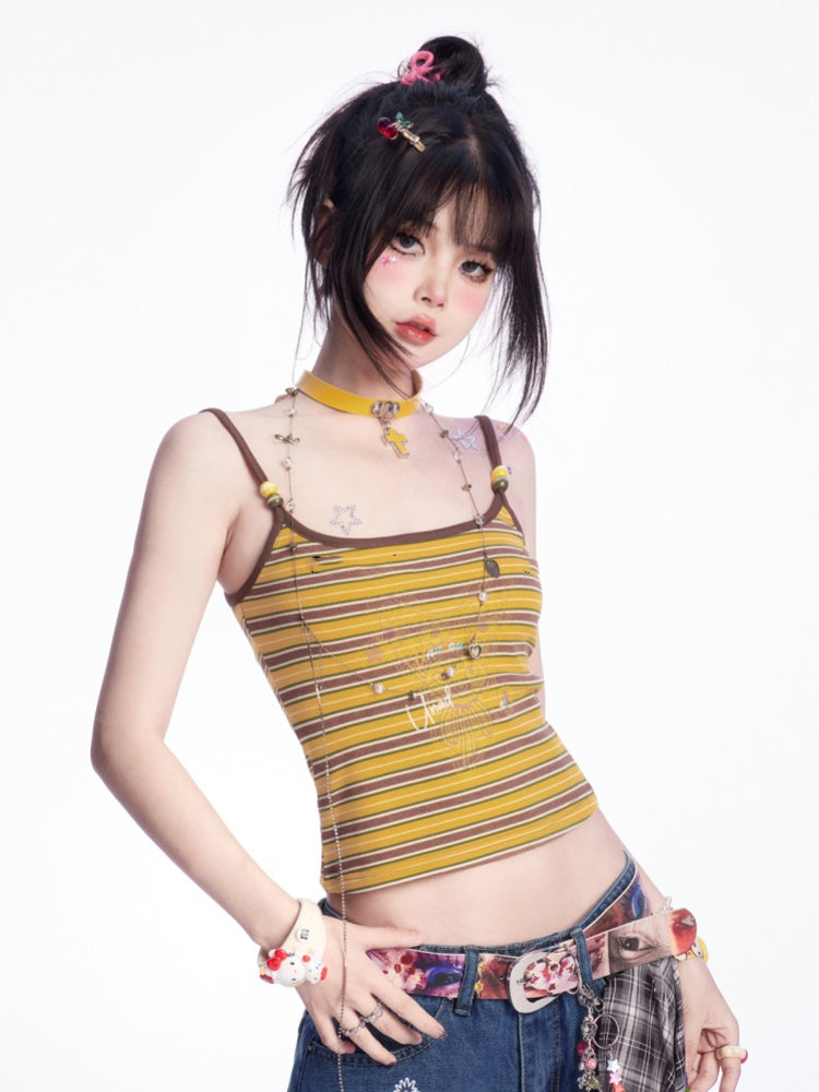 Scoop Top Neckline Ginger/Pink Stripes Cami Slim-fitting