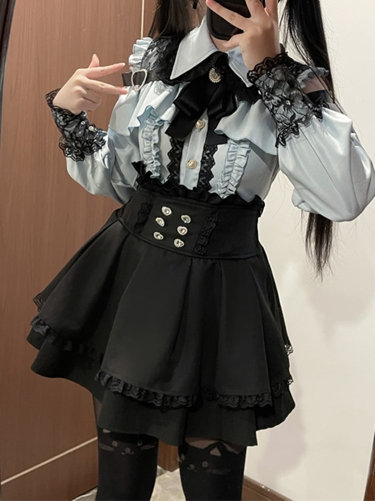 Black High Waist Tiered Jirai Kei Skirt