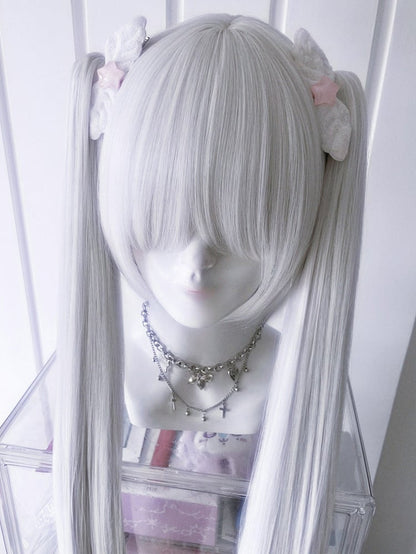 Ponytail Claw Clips Length Double Wig Bangs With 70CM Full Short 30CM Straight + White