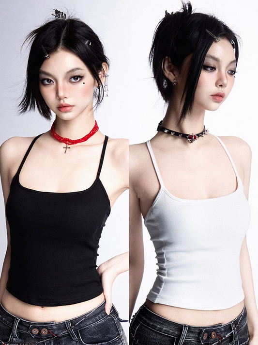 Cami Top Cups Backless Glamorous Black/White Scoop Neckline Padded