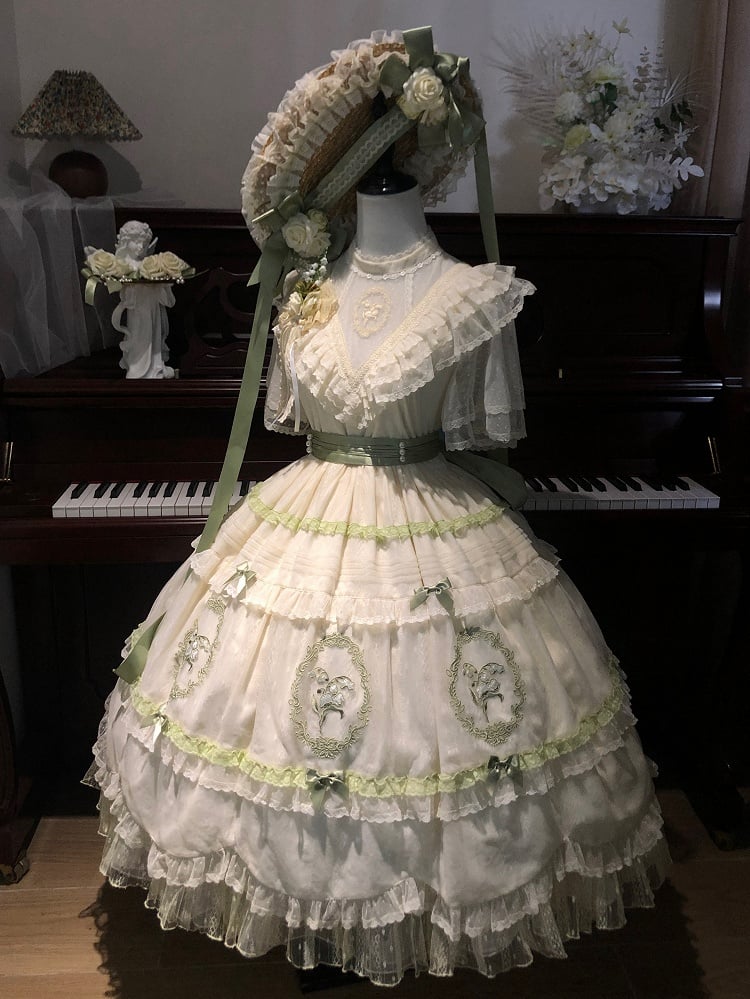 the Embroidery Full Elegant Lily Neck Skirt / of OP Lolita Dress Set Valley Classic Edward