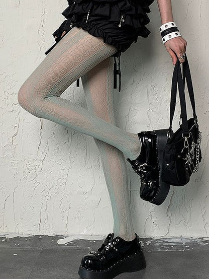 Tights Hollow-out Green Gyaru Y2K Design Mint Fashion