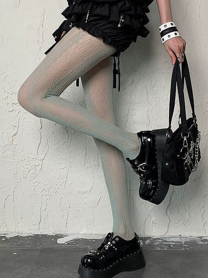 Gyaru Y2K Grüne Hohlstrumpfhose Mint Design Mode