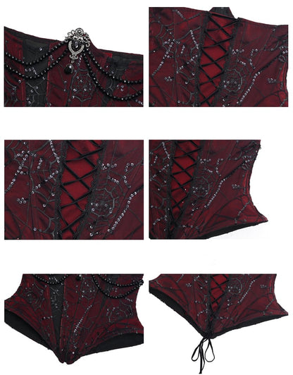 Goth Spiderweb Lace Wine Red Vampire Boned Corset