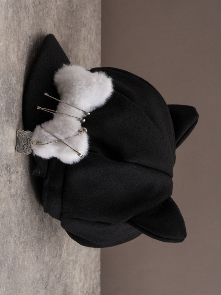 Design Schwarz Gothic Pin Verziert Ohr Hut Baskenmütze Katze Knochen Plüsch