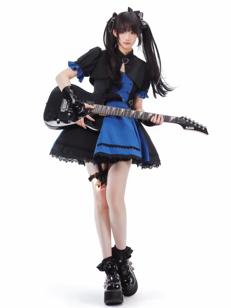 Black and Dark Blue Punk Idol Lolita Dress Lolita Cropped Top Set