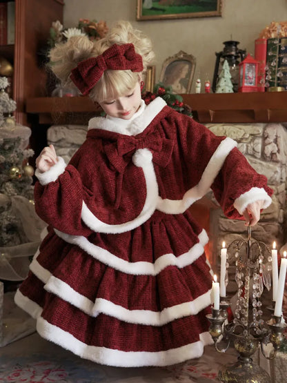Tweed + Bust XL Waist Lolita Cape Skirt for Jumper 98CM Clearance-Size Christmas Red High
