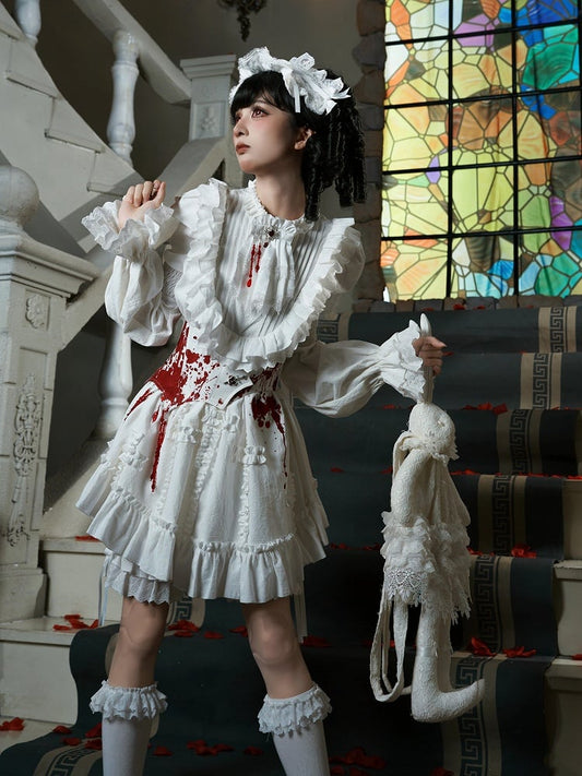Short Corset Brooch OP Version Belt Gothic Set Bloomers White + Lolita Jabot - Asymmetrical