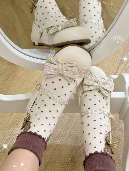 Top Schnalle Zehen Creme Schuhe Perlen Schleife verziert Lolita Weiß Herz Runde bei