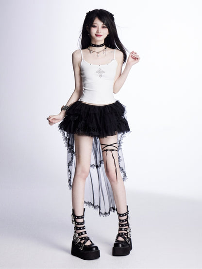 Cami Top White Rhinestones Embellished Cross Glamorous