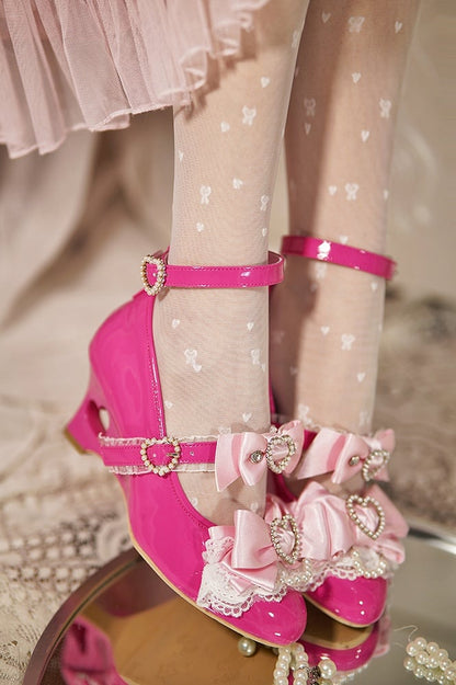 Fashion Heels Gyaru Wedge Barbie Janes Kei Jirai Mary Heart Cut-out Pink Shoes
