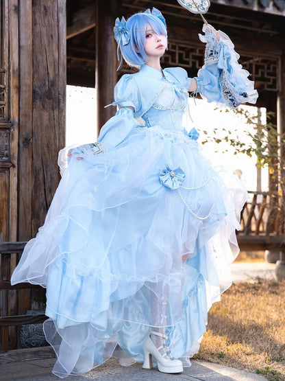 Full Lolita Top Skirt Plus Available Sizes High-low Blue Set Waist Princess Boned +