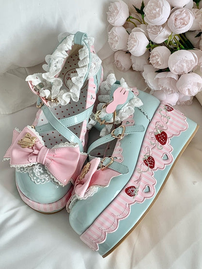 - Platforms Strawberry Lolita Leather Green Sweet Elements with PU