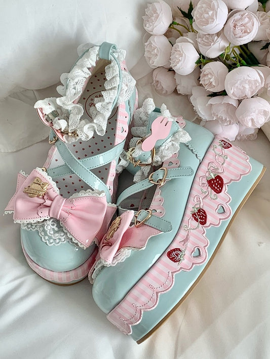 - Platforms Strawberry Lolita Leather Green Sweet Elements with PU