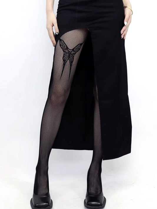 Black Butterfly Pattern Gothic Fishnet Tights