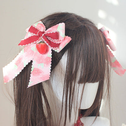 Barrettes à cheveux à nœud imprimé fraise rose