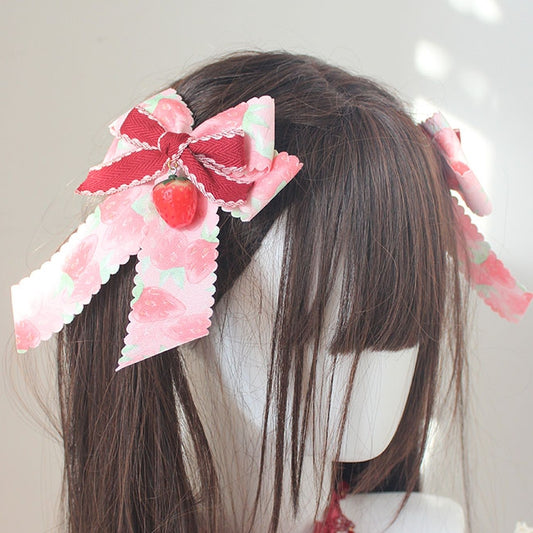 Barrettes à cheveux à nœud imprimé fraise rose