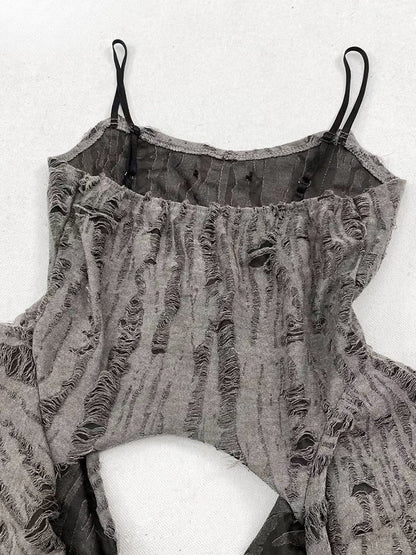 Punk Accents Ruffle Top Distressed Detail Wasteland Cascading Cami Gray