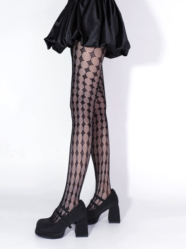 Pattern / Diamond Tights White Black Fishnet