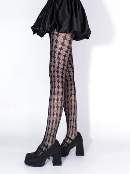 Pattern / Diamond Tights White Black Fishnet