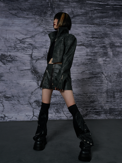 with Rock PU Leg Pockets Studded Warmers Black Punk